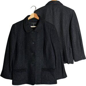 Talbots Shimmer Wool Blazer Jacket Overcoat Women's 14P Black Sparkly Holiday